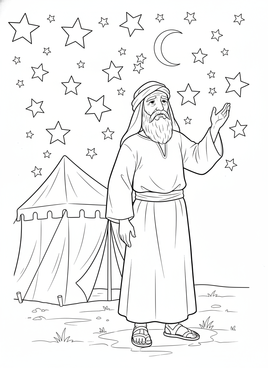 Desenho para colorir: Abraão e as estrelas
