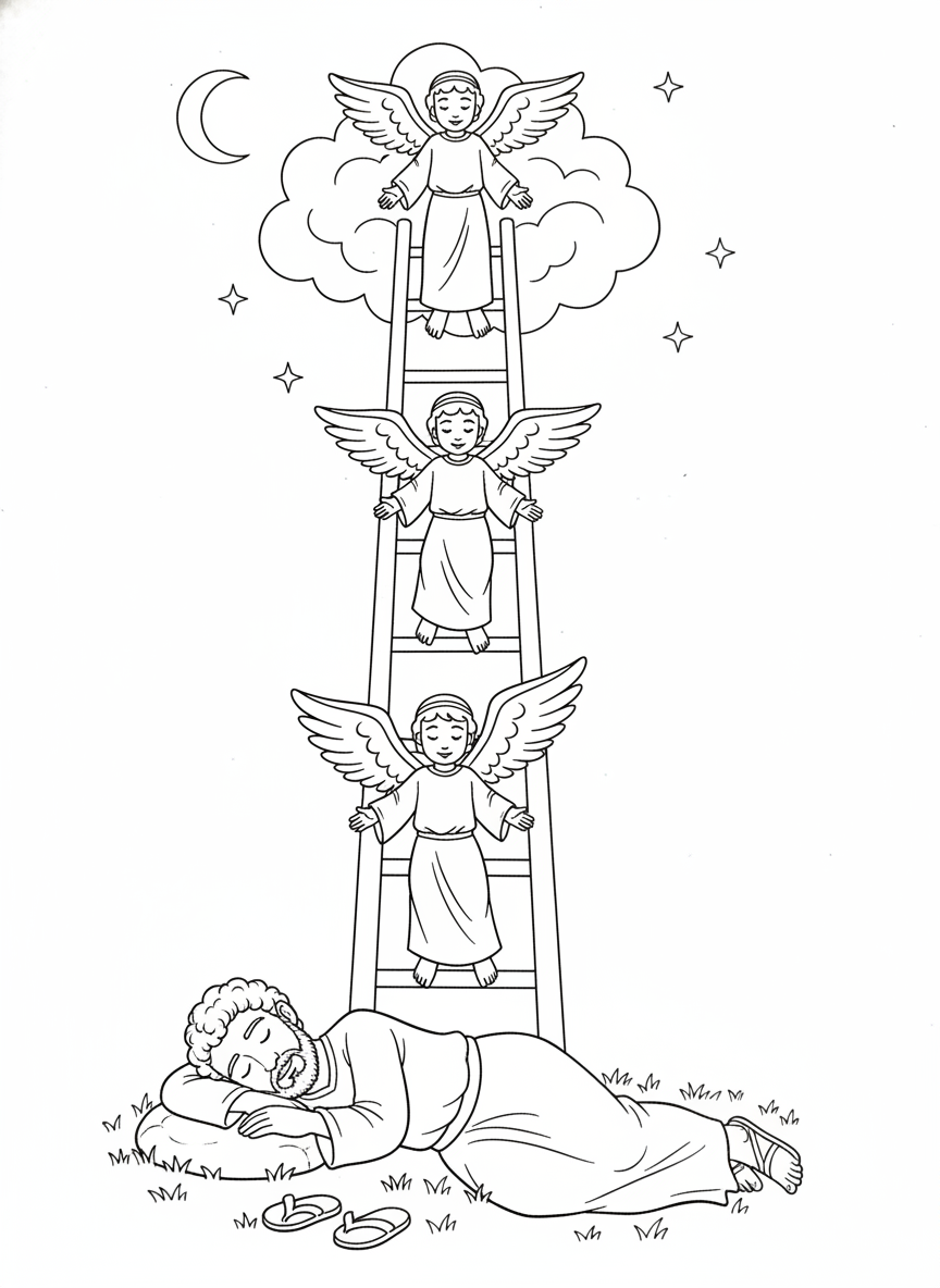 Desenho para colorir: Jacó e a escada