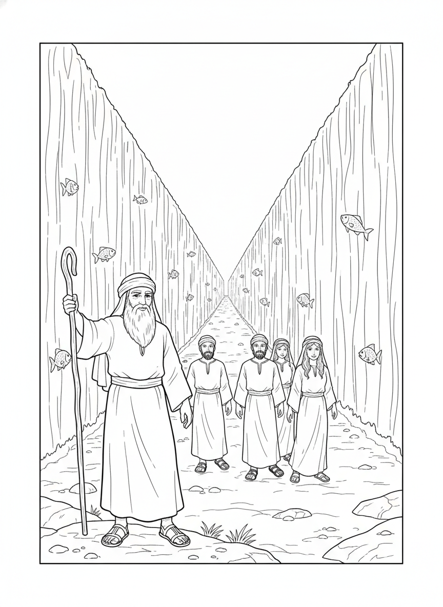 Desenho para colorir: Moisés e o Mar Vermelho
