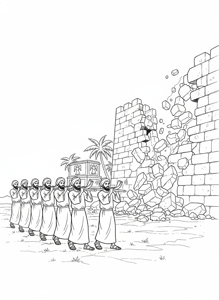 Desenho para colorir: as muralhas de Jericó