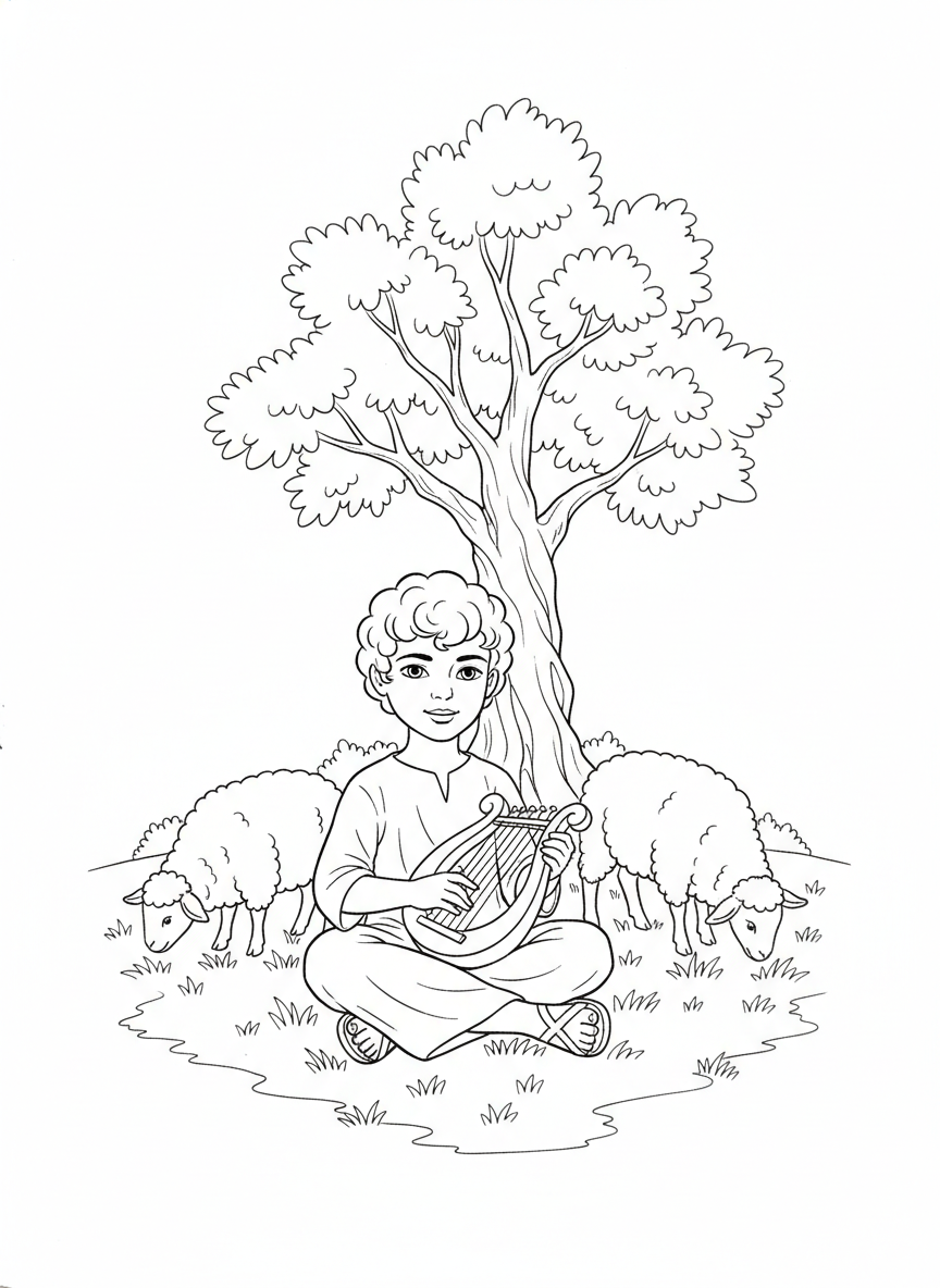 Desenho para colorir: Davi e a harpa