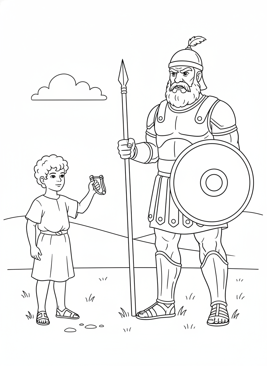 Desenho para colorir: Davi e Golias