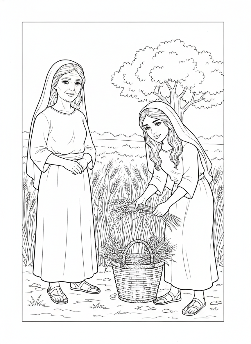 Desenho para colorir: Rute e Noemi
