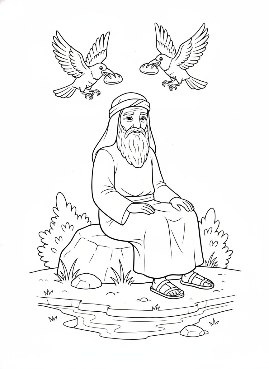 Desenho para colorir: Elias e os corvos