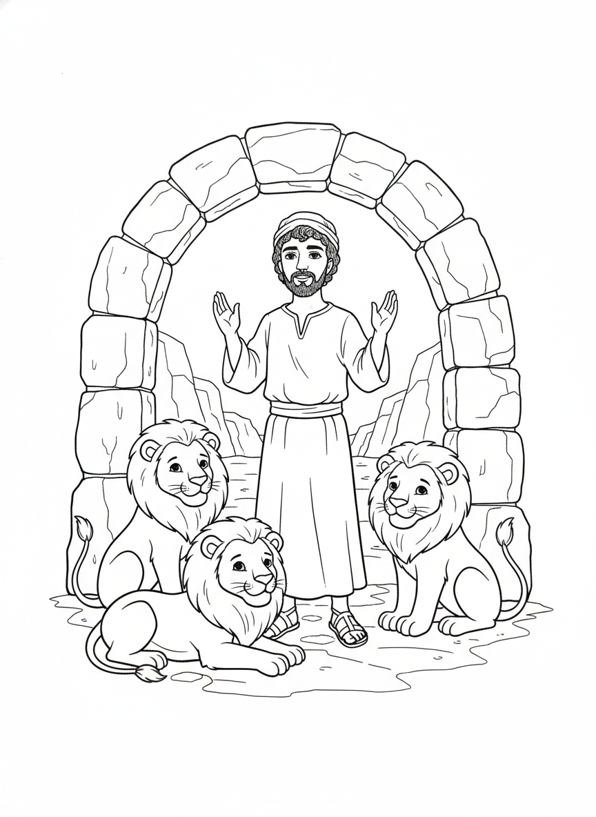 Desenho para colorir: Daniel na cova dos leões