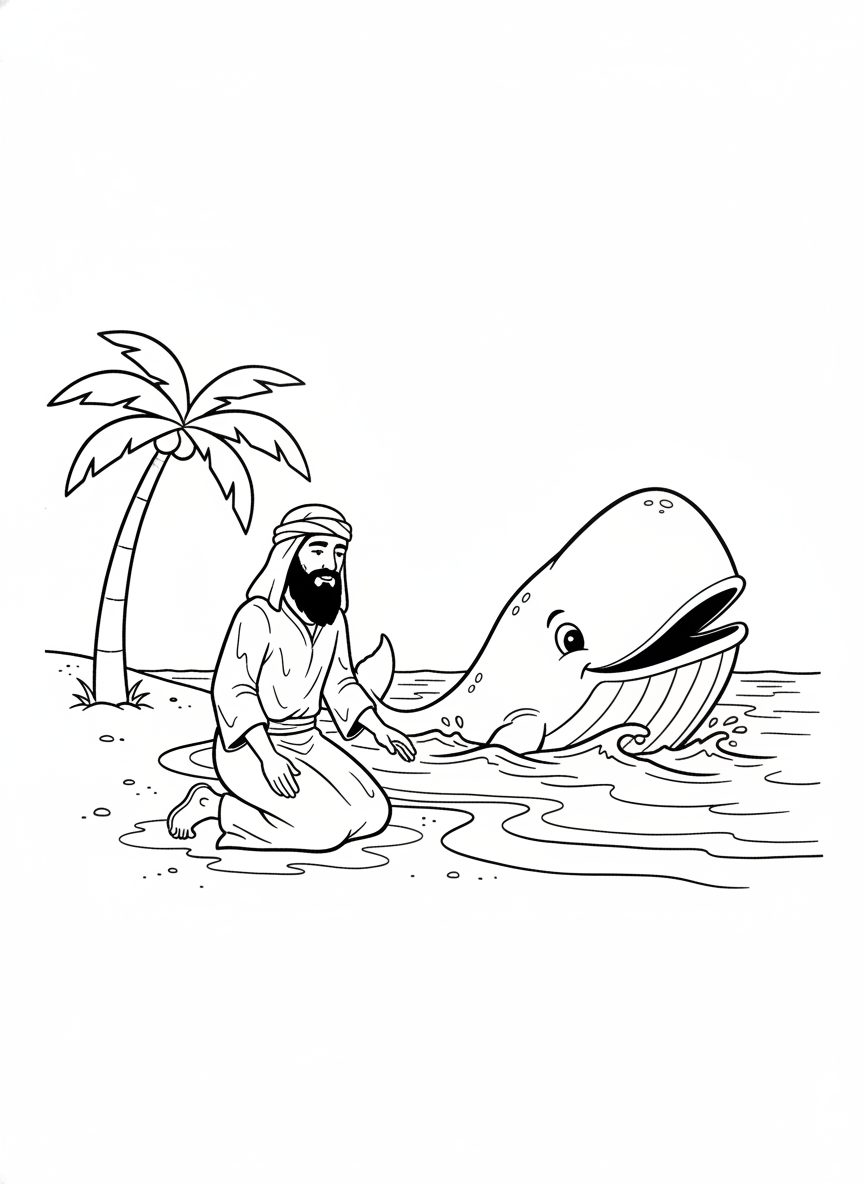 Desenho para colorir: Jonas e a baleia