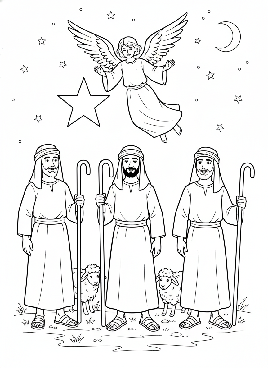 Desenho para colorir: os pastores e o anjo