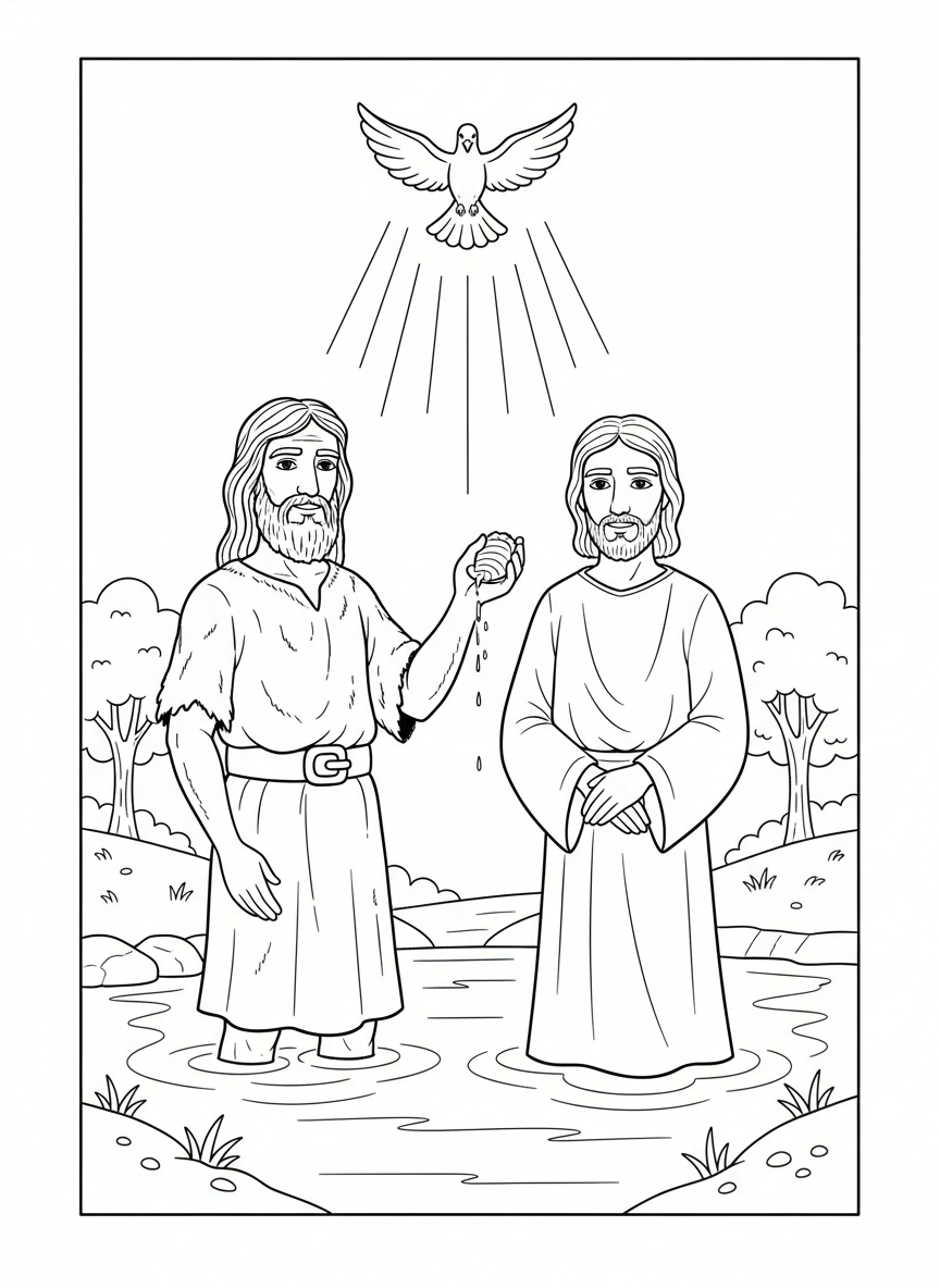 Desenho para colorir: o batismo de Jesus