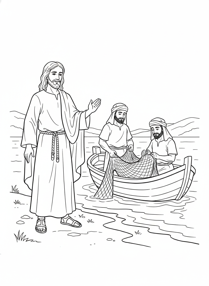 Desenho para colorir: Jesus chama os discípulos