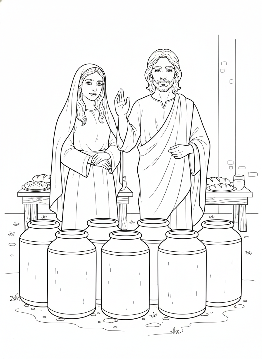 Desenho para colorir: as bodas de Caná