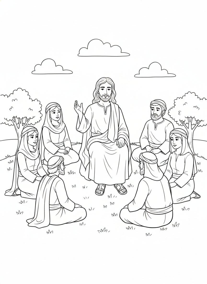 Desenho para colorir: o Sermão da Montanha
