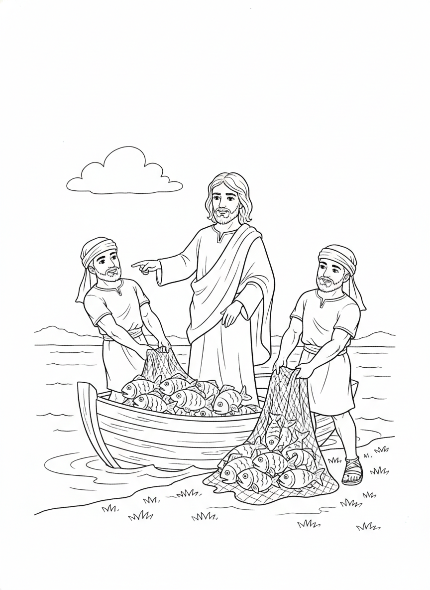 Desenho para colorir: a pesca milagrosa