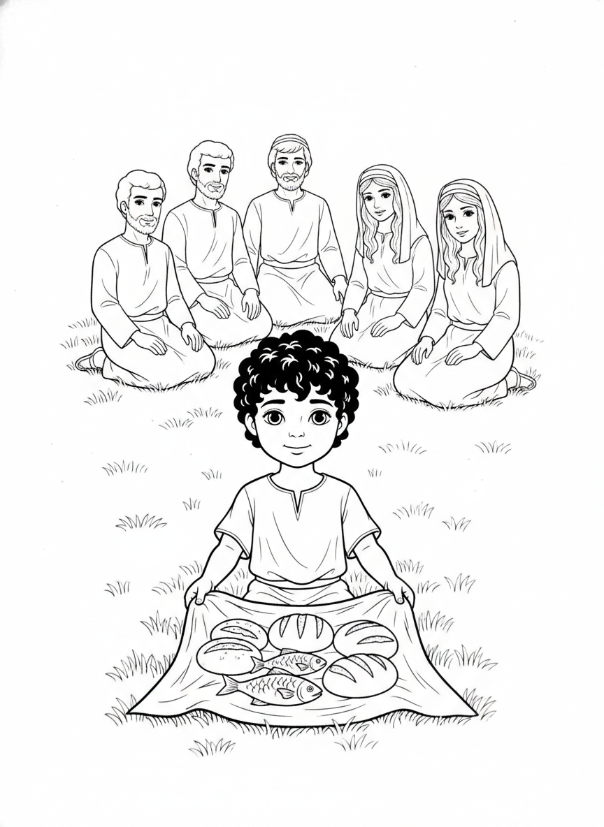 Desenho para colorir: a multiplicação dos pães