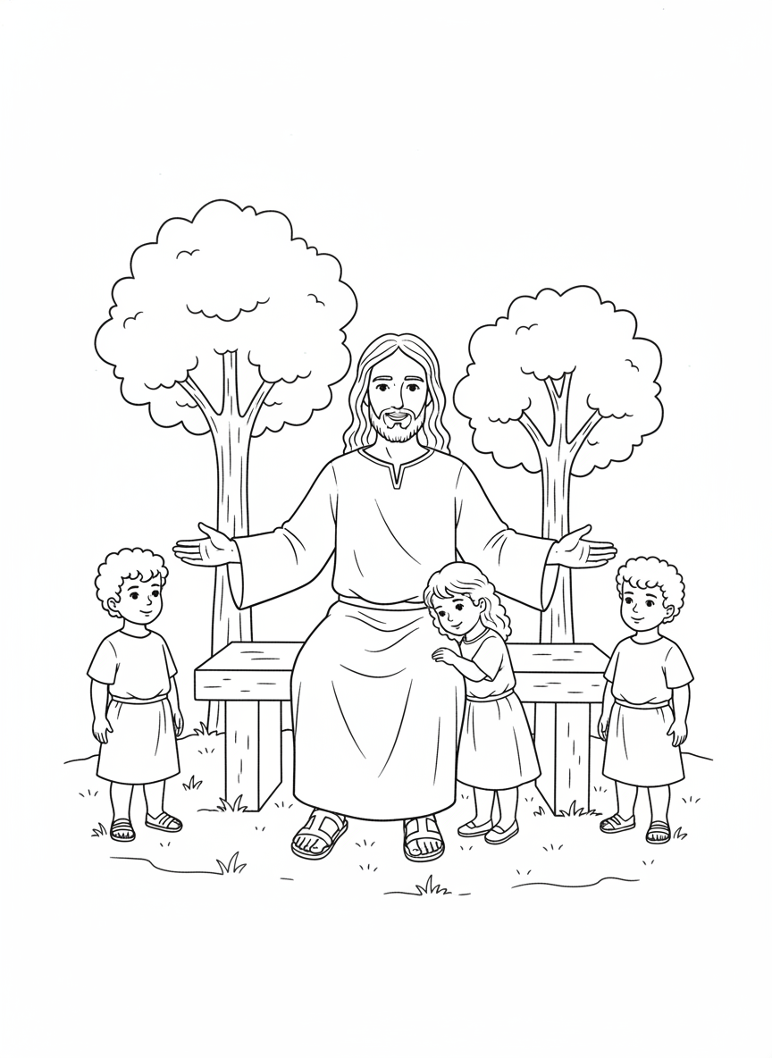 Desenho para colorir: Jesus e as crianças